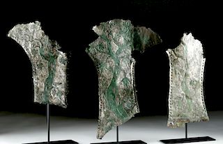 Lot of 3 Roman Tinned Bronze Panels - Trees & Cupid