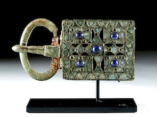 Important Visigoth Bronze & Glass Buckle
