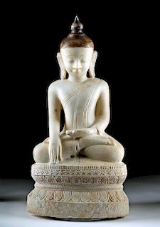Large 19th C. Burmese Marble Seated Buddha