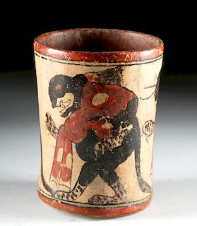 Maya Polychrome Pottery Cylinder w/ Jaguar Shamans