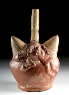 Moche Ceramic Stirrup Vessel - Sacrifice Scene