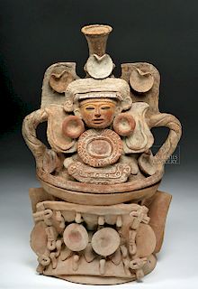 Huge Teotihuacan Ceramic Incensario - Top and Bottom