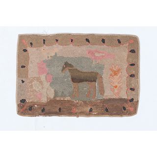 Hooked Rug with Horse in Landscape