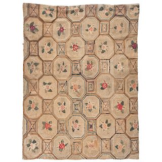 Floral and Geometric Hooked Rug