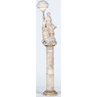 Carved Alabaster Lamp on Pedestal