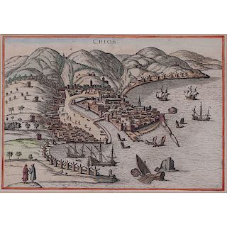 Hand-Colored Engraving After Braun & Hogenberg, View of Chios