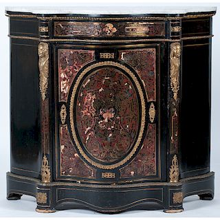 French Boulle Marble Top Credenza