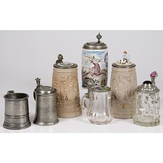 Ceramic, Glass and Pewter Steins