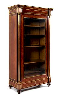A Russian Neoclassical Brass Mounted Mahogany Vitrine Cabinet Height 82 x width 43 1/2 x depth 21 inches.