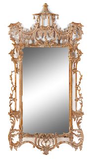 A Chinese Chippendale Style Cerused Wood Mirror Height 62 3/4 inches.