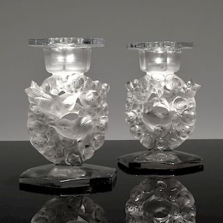 Pair of Lalique "Mesanges" Candlesticks