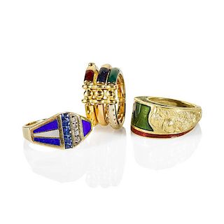 THREE DESIGNER GOLD RINGS, INCLUDES NOUVELLE BAGUE