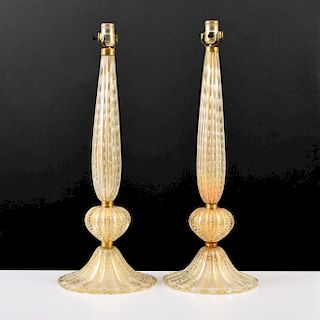 Pair of Lamps Attributed to Barovier & Toso, Murano