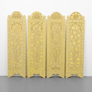 4 Large Carved Wood Screens