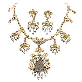 OPAL AND DIAMOND FRINGE NECKLACE AND EARRINGS