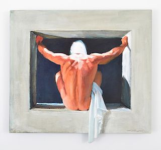 Shozo Nagano Male Nude Trompe L'oeil Painting