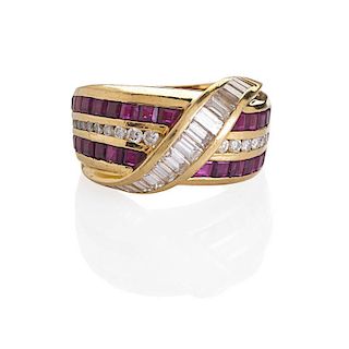 CHARLES KRYPELL RUBY AND DIAMOND 18K GOLD RING