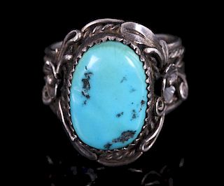 Signed Navajo Sleeping Beauty Sterling Silver Ring