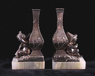 Original Louis Kley Gilt Bronze Bud Vases
