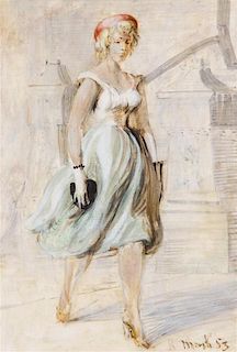 * Reginald Marsh, (American, 1898-1954), Girl in Blue Skirt and A 14th Street Shopper (a double-sided work), 1953