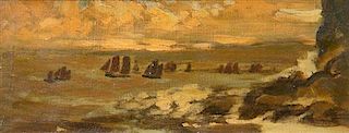 * Arthur B. Davies, (American, 1863-1928), Coast Scene with Ships