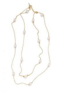 * An 18 Karat Yellow Gold and Cultured Pearls by the Yard Necklace, Elsa Peretti for Tiffany & Co., 7.20 dwts.