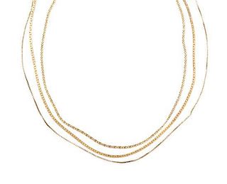 * A Collection of 14 Karat Yellow Gold Chain Necklaces, 7.60 dwts.