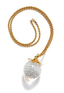 * An 18 Karat Yellow Gold and Crystal Strawberry Pendant, Donald Pollard for Steuben Glass,