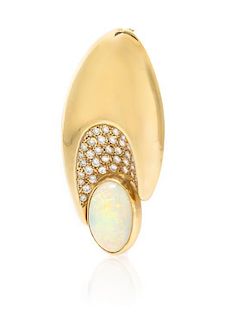 * A Yellow Gold, Opal, and Diamond Brooch, 27.40 dwts.
