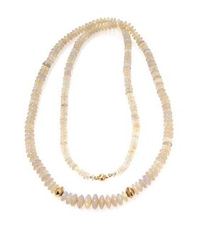 * A 14 Karat Yellow Gold and Graduated Opal Bead Necklace,