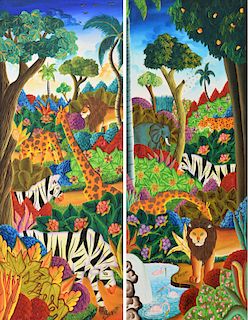 2 Jerome Polycarpe Naive Paintings, Jungle Theme