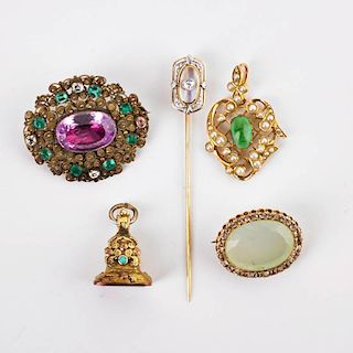 GROUP OF ANTIQUE GOLD, GEM-SET JEWELRY, FINDINGS
