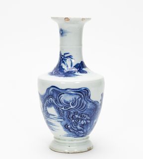 Chinese Pale Celadon & Blue Bottle Vase