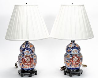 Pair of  Imari Double Gourd Table Lamps