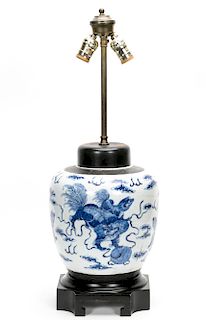 19th C. Chinese Guardian Lion Ginger Jar Lamp