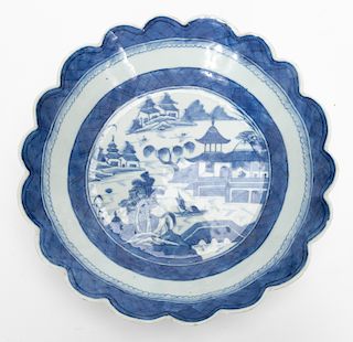 Chinese Export  Blue & White Scalloped Bowl