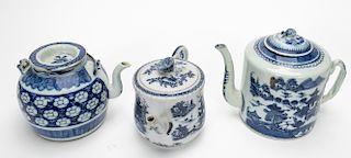 Chinese Blue & White Teapots Including Export 3PCS