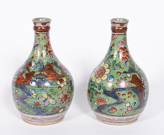 Pair, Chinese Export "Clobbered" Porcelain Vases