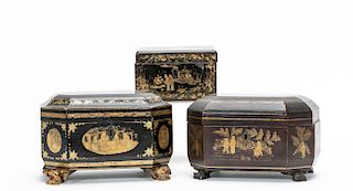 Group of 3 Chinese Export Lacquered Boxes, 19th C.