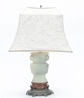 Chinese Hardstone Gu Form Table Lamp