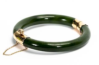14k Yellow Gold & Green Jade Bracelet