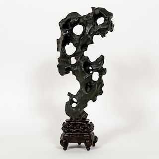 Chinese Lingbi Scholar Stone in Stand
