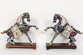 Pair, Chinese Enameled Caparisoned Horses