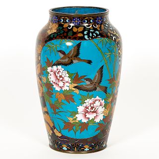 Chinese Cloisonne Vase, Dragon, Phoenix & Birds