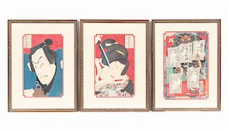 Toyohara Kunichika Ukiyo-e Triptych, circa 1870