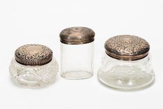 Three Sterling Lidded Dresser Jars, One Tiffany