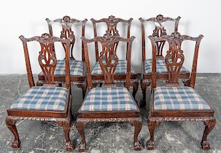 Set, Six Oak Chippendale Style Dining Chairs