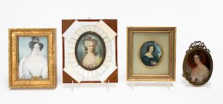 Four Continental Miniature Portraits, Framed