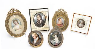 Group, Six Hand-Painted Miniature Portraits