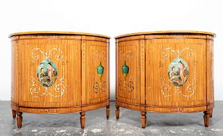 Pair, Satinwood Demilune Console Cabinets